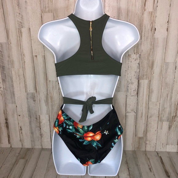 Orange Floral Racerback On-Piece Swimsuit - Picture 3 of 5